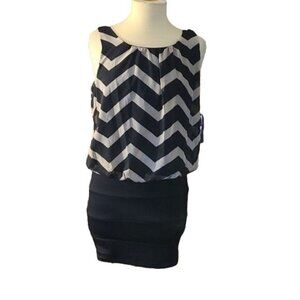 Trixxi NEW Medium Black White Chevron Mini Dress